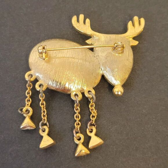 Vintage Amber Tone Crystal Dear Shaped Brooch Collectible Jewelry Gift For Her - Picture 4 of 6